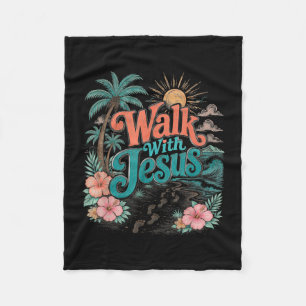 Walk with jesus coastal beach faith summer design  fleece blanket