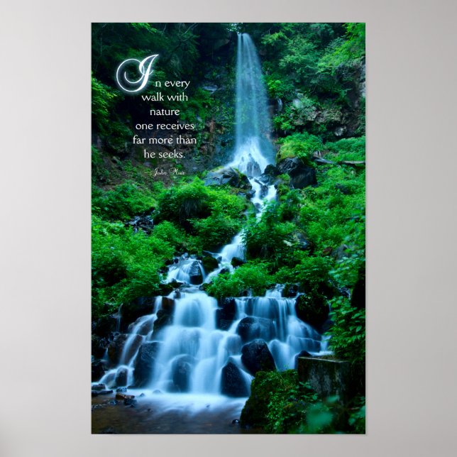 Walk with Nature Beautiful Waterfall Green Nature Poster (Front)