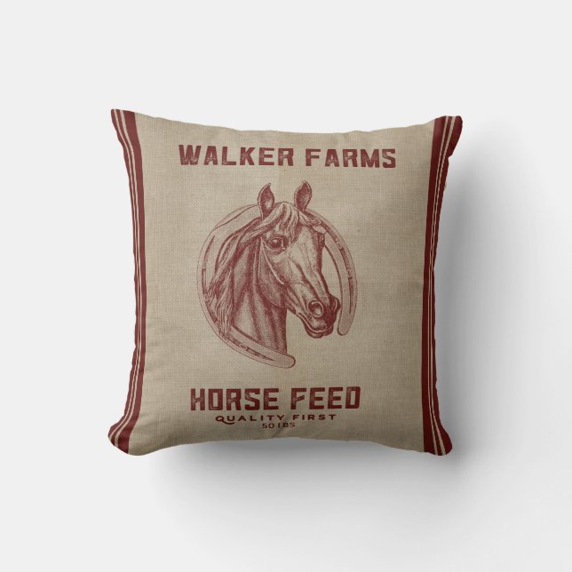 Walker Farms Horse Feed Sack Cushion (Front)