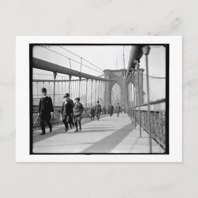 Walking Across the Brooklyn Bridge, NY Vintage Postcard (Front)