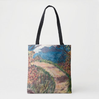 Walking along a path tote bag