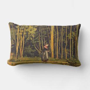 Walking at the Forest Edge (by Ferdinand Hodler) Lumbar Cushion