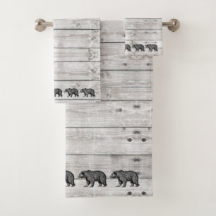 Walking Bear Grey Wood Pattern Bath Towel Set