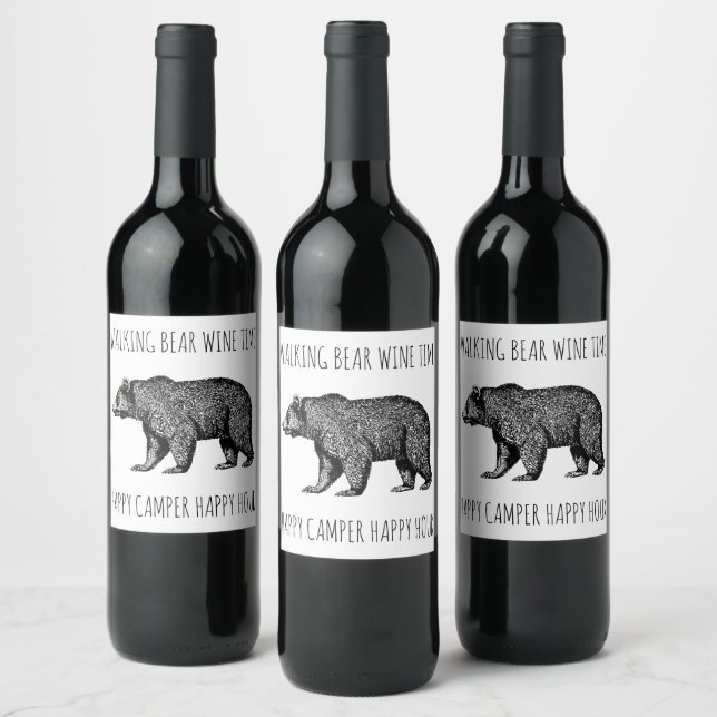 Walking Bear Wine Time Happy Camper Happy Hour Label (Bottles)