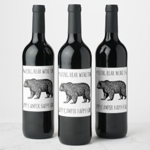 Walking Bear Wine Time Happy Camper Happy Hour Wine Label