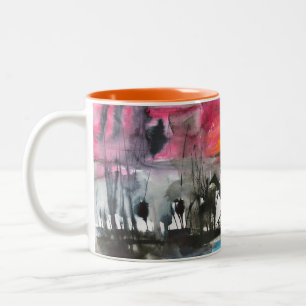 walking bird Two-Tone coffee mug