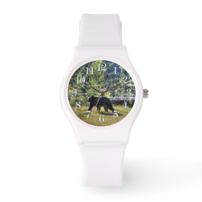 Walking Black Bear & Forest Pasture Wildlife Photo Watch (Front)