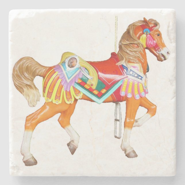Walking Brightly Painted Carousel Horse Stone Coaster (Front)