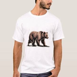 Walking brown bear illustration t shirts