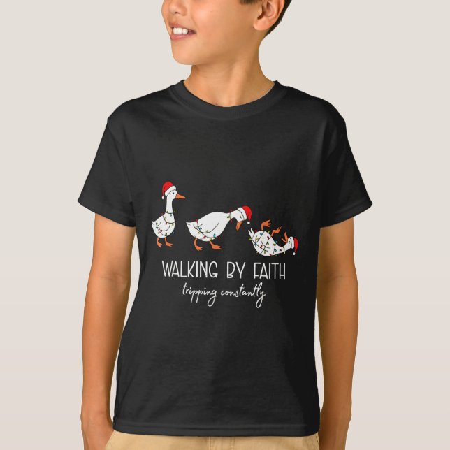 Walking By Faith Tripng Constantly Bible Christmas T-Shirt (Front)