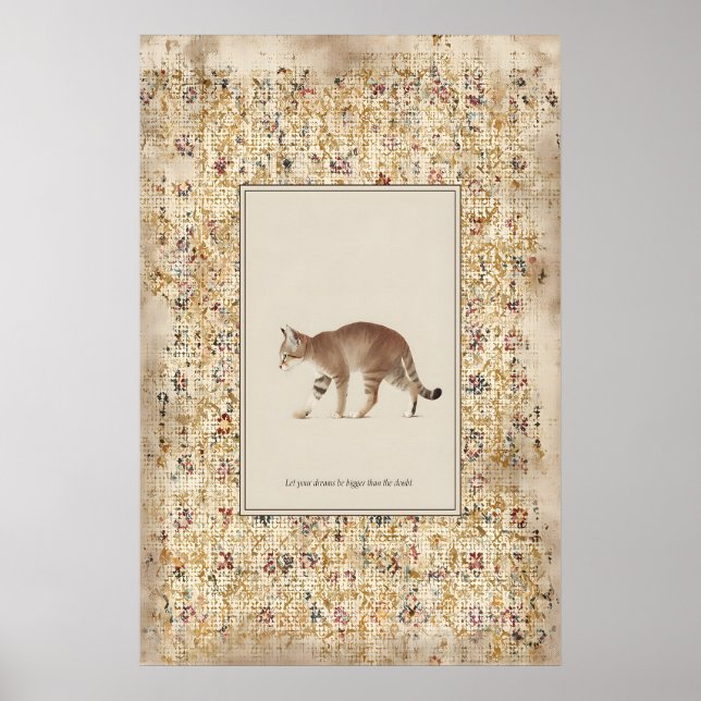 Walking Cat Illustration Poster Calm Cat Art Print (Front)