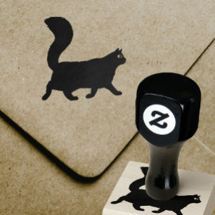 Walking Cat Longhaired Kitty with Fluffy Tail Rubber Stamp