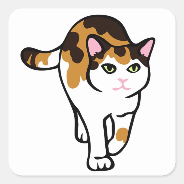 Walking cat square sticker (Front)