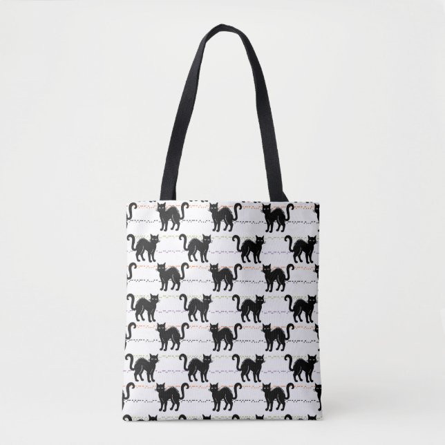 Walking Cats in Rhythmic Contrast Tote Bag (Front)