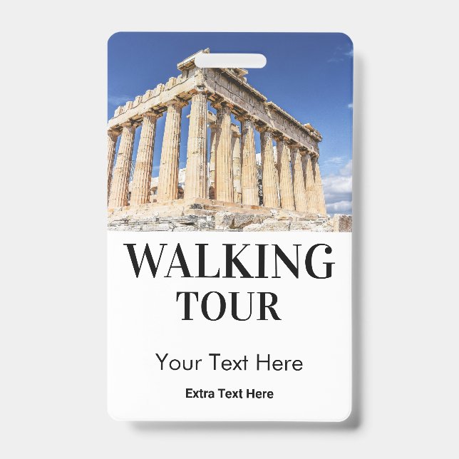 Walking City Tour Photo & Logo Badge ID Badge (Front)