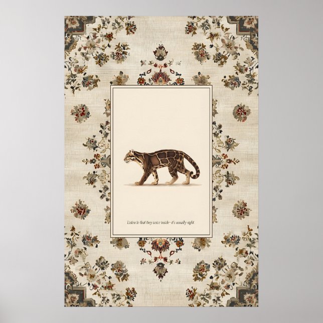 Walking Clouded Leopard Poster Print  Neutral (Front)