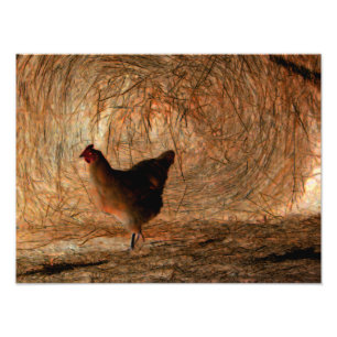 "Walking" - Digitally Enhanced Photo Chicken & Hay Print