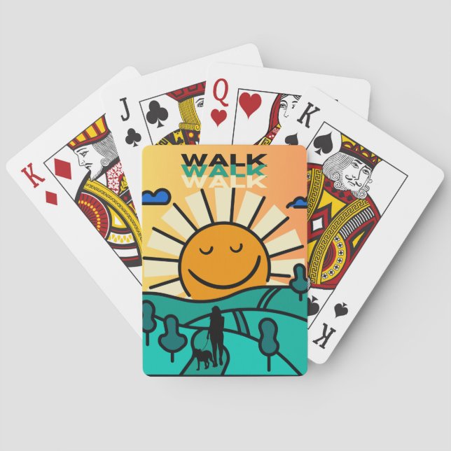 Walking Dog Happy Morning Sun Playing Cards (Back)