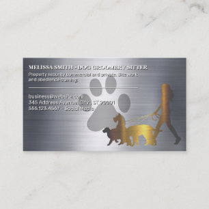 Walking Dogs Paw Metallic Background Business Card