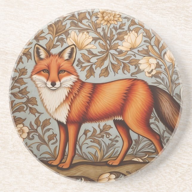 Walking Fox William Morris Inspired  Coaster (Front)