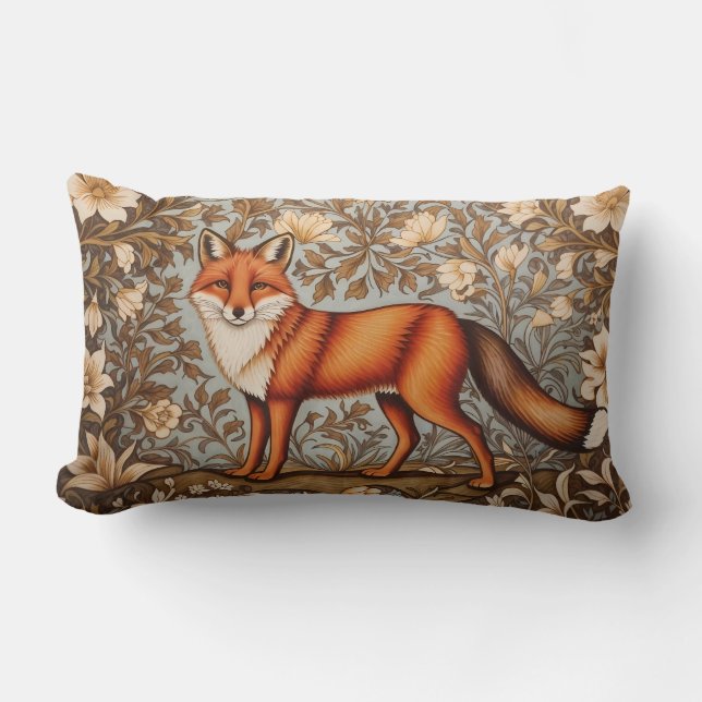 Walking Fox William Morris Inspired  Lumbar Cushion (Front)