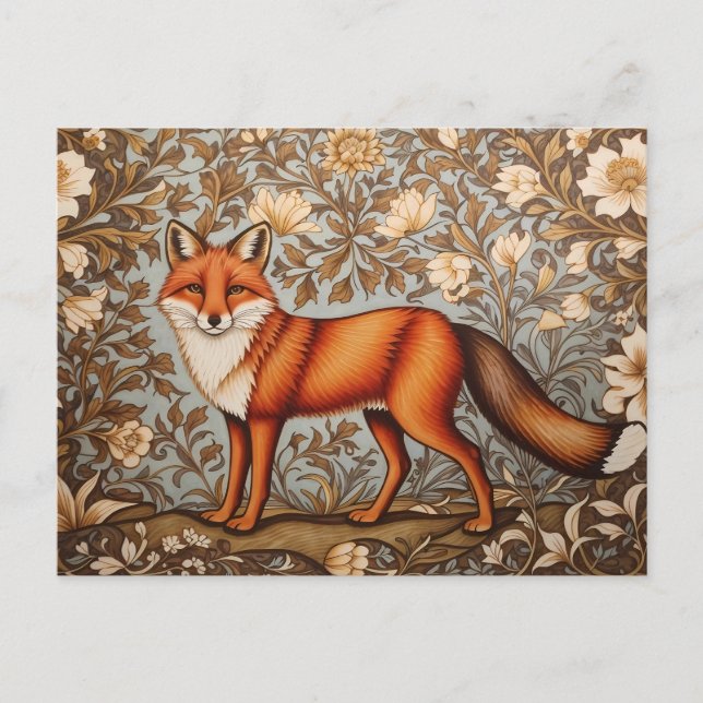 Walking Fox William Morris Inspired  Postcard (Front)