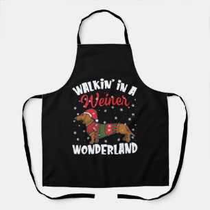 Walking In A Wiener Wonderland Funny Dachshund Apron