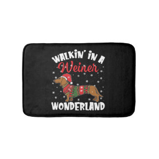 Walking In A Wiener Wonderland Funny Dachshund Bath Mat