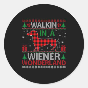 Walking In A Wiener Wonderland Funny Dachshund Chr Classic Round Sticker