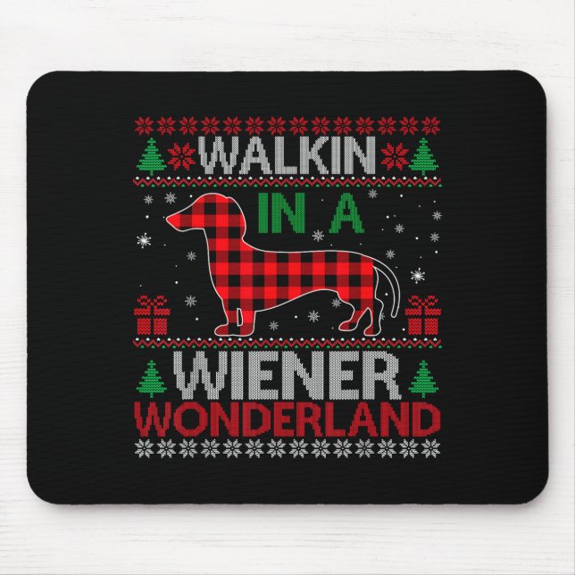 Walking In A Wiener Wonderland Funny Dachshund Chr Mouse Pad (Front)