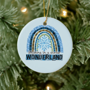 Walking in a Winter Wonderland Blue Rainbow Ceramic Ornament