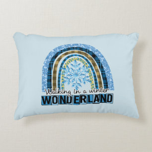 Walking in a Winter Wonderland Blue Rainbow Decorative Cushion
