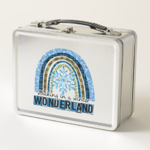Walking in a Winter Wonderland   Blue Rainbow Metal Lunch Box