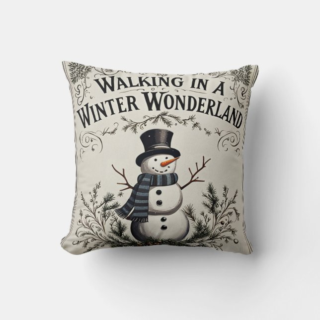 Walking in a Winter Wonderland Snowman Cushion (Front)
