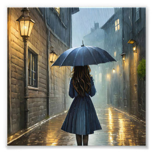Walking in the rain photo print