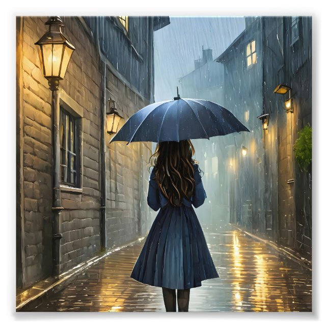 Walking in the rain photo print (Front)