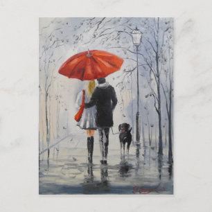 Walking in the rain postcard