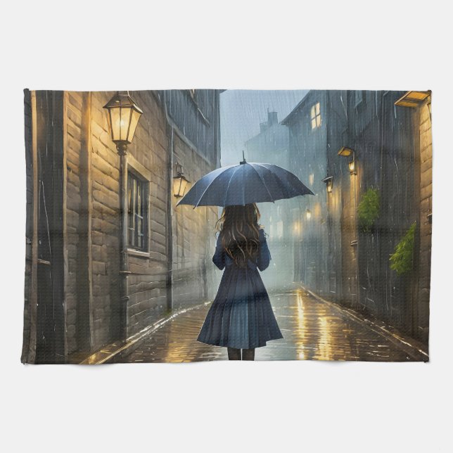 Walking in the rain tea towel (Horizontal)
