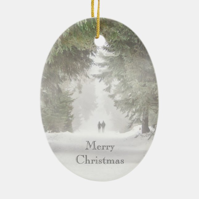 Walking in the Snow Ceramic Ornament (Back)