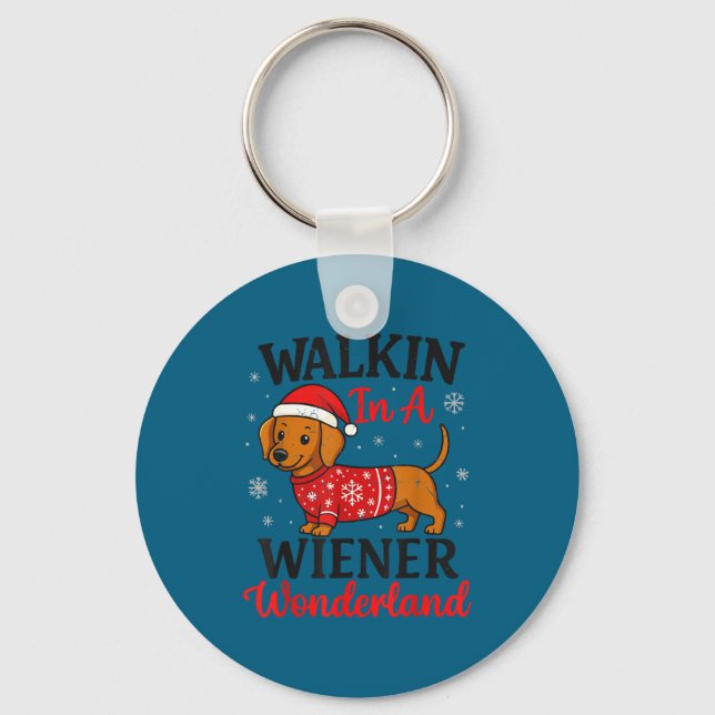 Walking In Weiner Wonderland Mini Dachshund Christ Key Ring (Front)