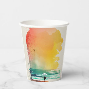 Walking into the Waves Abstract Beach Art Paper Cups
