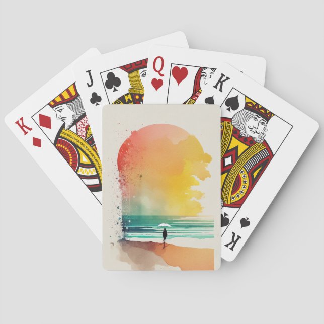 Walking into the Waves Abstract Beach Art  Playing Cards (Back)