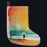 Walking into the Waves Abstract Beach Art Small Christmas Stocking<br><div class="desc">Bring the beauty of the beach into your home with this stunning watercolor abstract art print. Featuring a figure walking into the waves on a sunny day. Perfect for your living room, bedroom, or office, this print is a great gift for anyone who loves the beach or abstract art. Available...</div>