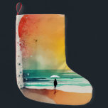 Walking into the Waves Abstract Beach Art Small Christmas Stocking<br><div class="desc">Bring the beauty of the beach into your home with this stunning watercolor abstract art print. Featuring a figure walking into the waves on a sunny day. Perfect for your living room, bedroom, or office, this print is a great gift for anyone who loves the beach or abstract art. Available...</div>