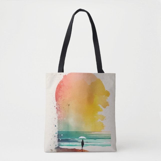 Walking into the Waves Abstract Beach Art Tote Bag (Front)