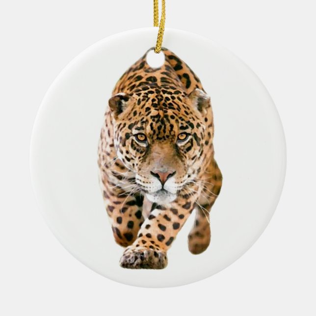 Walking Jaguar Eyes Ceramic Ornament (Front)
