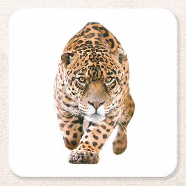 Walking Jaguar Eyes Square Paper Coaster (Front)