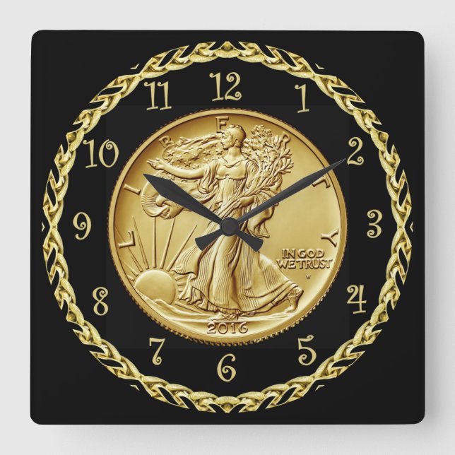 Walking Liberty Centennial Gold Coin Image ~  Square Wall Clock (Front)