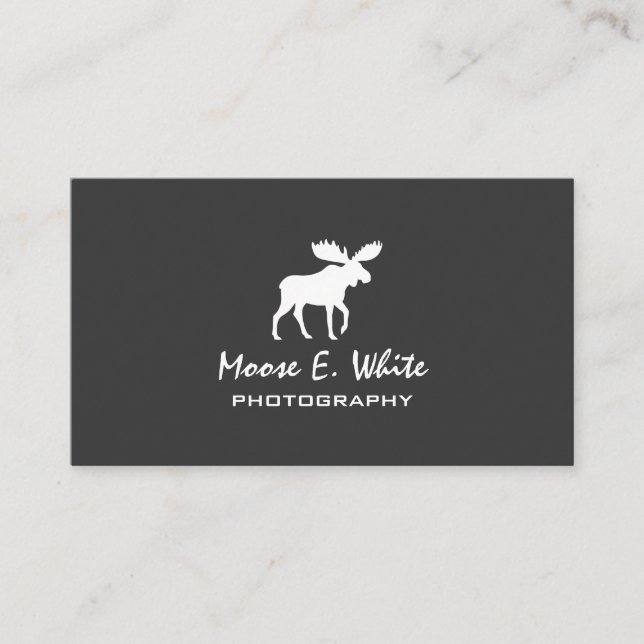 Walking Moose Silhouette Grey and White Business Card (Front)