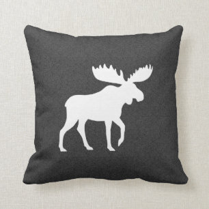 Walking Moose Silhouette Grey and White Cushion